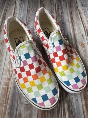 Vans Slip-On Checkerboard Sneakers in Rainbow Colors size 5